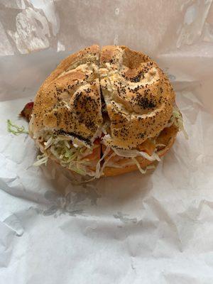 Chicken cutlet on a Kaiser roll