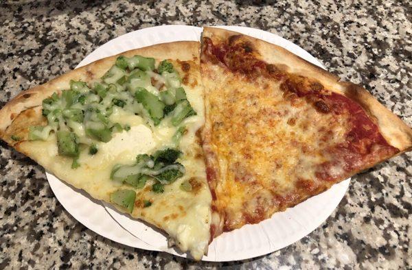 White Slice with Broccoli; Plain cheese slice