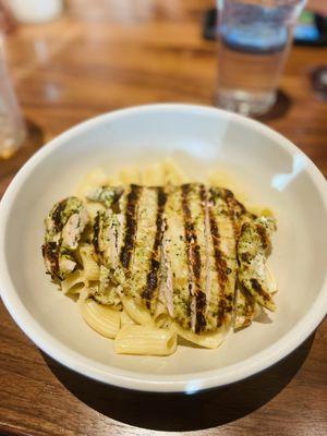 Kids grilled chicken with Alfredo noodles