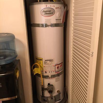 New water heater. American standard. Good brand.