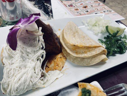 Steak platter, comes with Beans and Rice on the side.