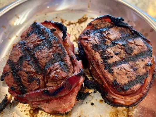 Two 7oz Bacon wrapped filet mignon.  Wyoming sourced.  Delicious!!!