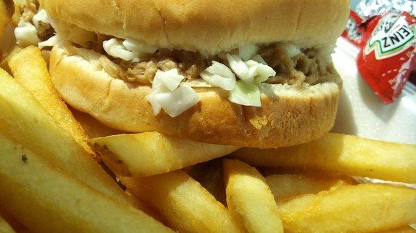 Bbq sandwich and fries