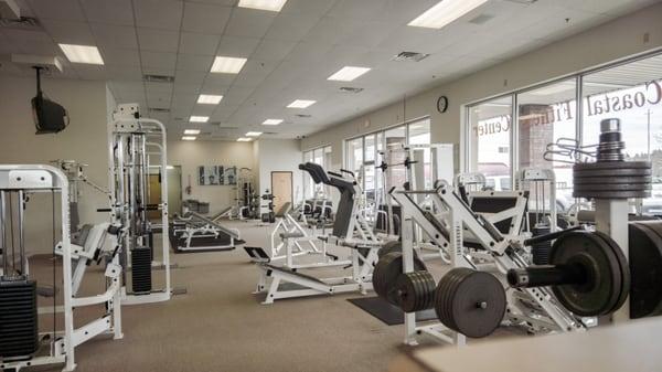 A good look at the gym. Big windows, lets a lot of light in. There's cardio machines to the left (not pictured).