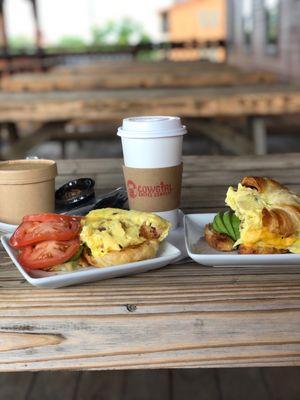 Breakfast sandwiches and house coffee