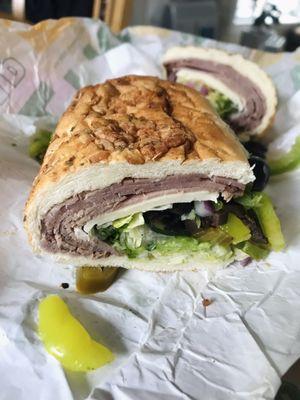 Roast beef with Swiss with all the veggies