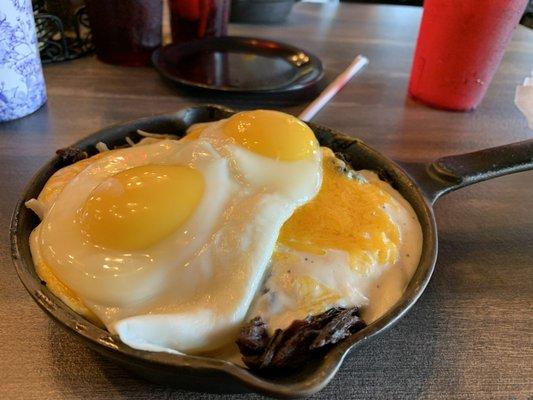 brisket buried under the eggs.