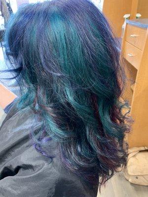 #HairBySam Left side colors! More of the blue, purple, aqua. Thank you Sam! 5/4/2021