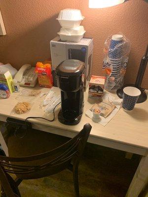 There is NO coffee maker in the rooms. We went to Walmart and bought one!