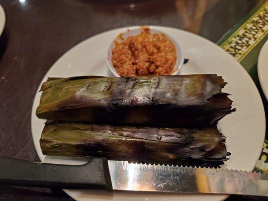 Otak-Otak (steamed fish cake wrapped in banana leaf)