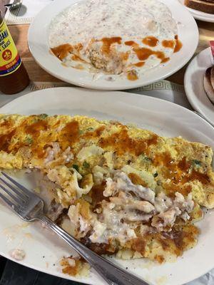 Denver omelette, hash browns, biscuits & gravy