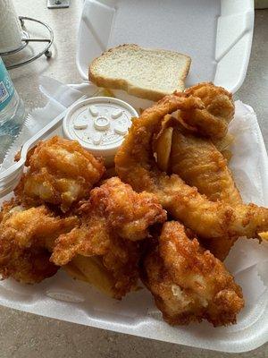 Colossal shrimp and orange roughy fry