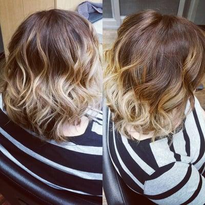 Balayage hair color with a shattered bob haircut by Janna!