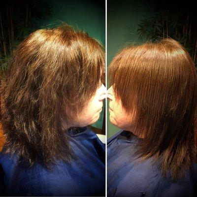 Before & after Keratin smoothing treatment