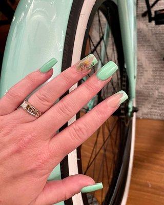 Gelx nails by Sandy... wanted them to match the color of my new bike. Palm stickers and chevron tips