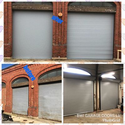 Before and after picture 
Commercial Heavy Duty Doors Teplacement