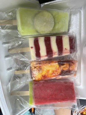 Lemon, stawberry and cream, mango chili chamoy!! And watermelon.  All so good