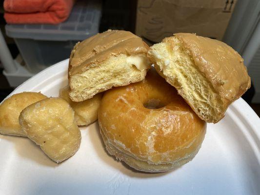 Donut holes. Glazed round. Maple custard bar.