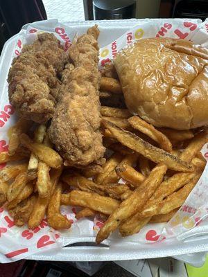 Chicken tenders fries and chicken sandwiche