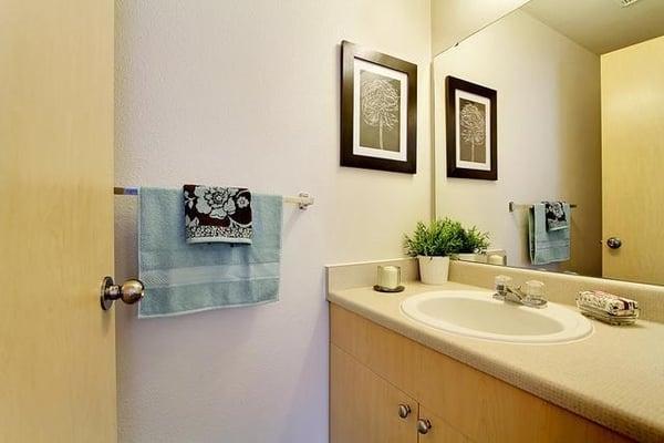 Neutral colored counter tops and light cabinets!