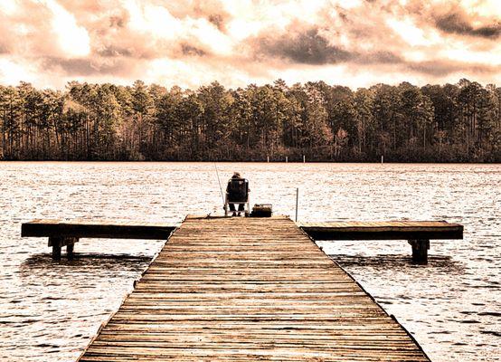 Winter fishing from campground dock