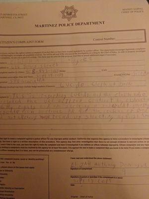 Complaint against martinez police department