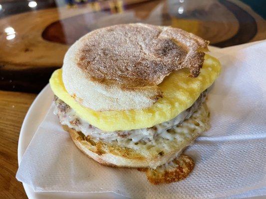 Sausage egg and cheese English muffin