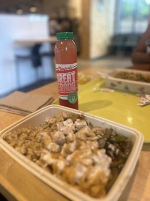 Brown Rice, Green Beans & Onions, Chicken, & Mac & Cheese with the Watermelon Greaterade