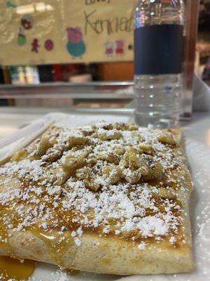 Caramel, peach, strawberry crepe