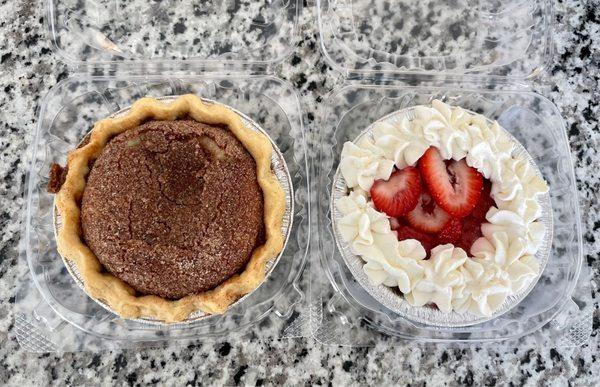 Sopapilla cheesecake and strawberry cream pie.