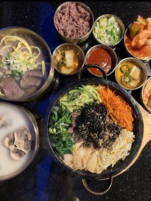 Kalbi Bimbimbap, Kalbitang and oxtail soup with Banchan