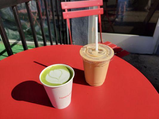 Matcha latte, iced latte