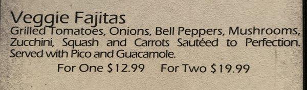 Interesting - they have a veggie menu including vegging enchiladas