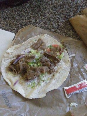 I ordered a gyro not a burrito this is what they gave me and it was cold instead of pita bread they gave me tortilla .... Why?