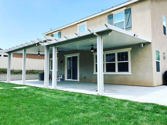 Multi Level Solid Top Patio Cover with
Ceiling Fans and Spot Lights