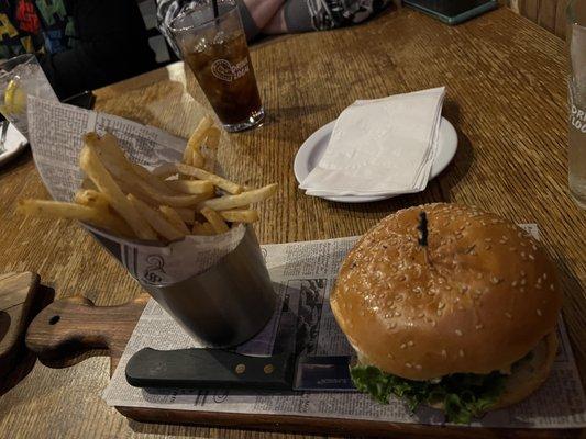 Mushroom burger and fries