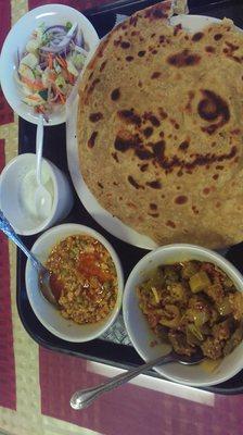 Home style chicken keema (mince meat), bindi (okra) with fresh paratha. Finger licking. Mum would be so proud 3