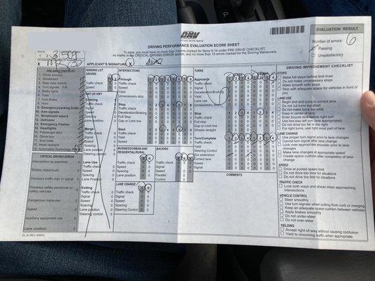 DMV Evaluation Score Sheet