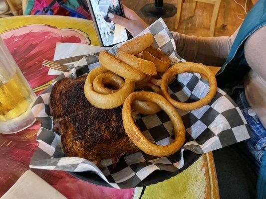 Reuben with onion rings