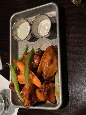 Chicken wings with bleu cheese and ranch.