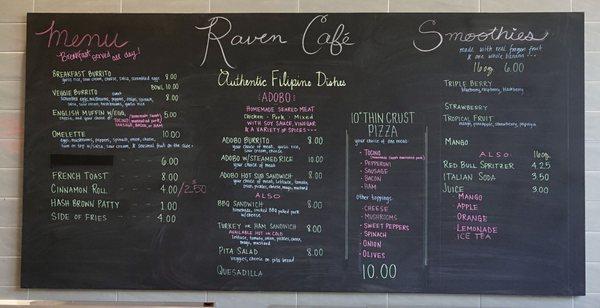 Raven Cafe menu