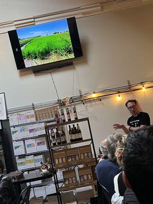 The presentation at the beginning - showing where the rice is grown in Sacramento with ducks roaming the fields to clean them.