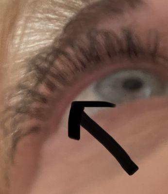 Large space between base of lashes and where extensions start