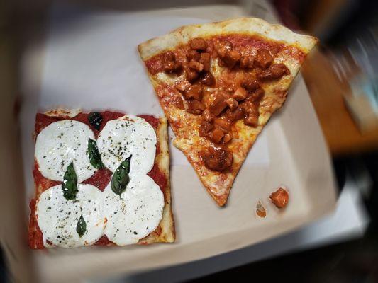 Margherita and a plain slice added with bacon ranch - which I'm sure the original has much more taste, but this will do.