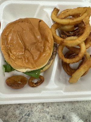 Burger with onion rings