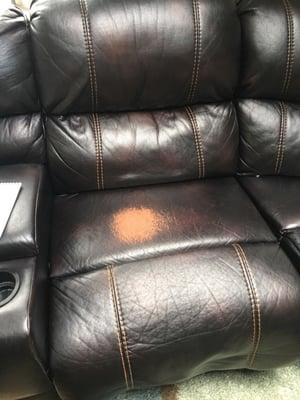 Leather peeling off in every part of the couch. Purchased less then two years ago. Terrible quality