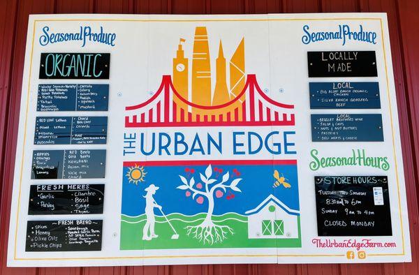 The big sign that greets visitors upon arrival at the Urban Edge Farm in Brentwood.