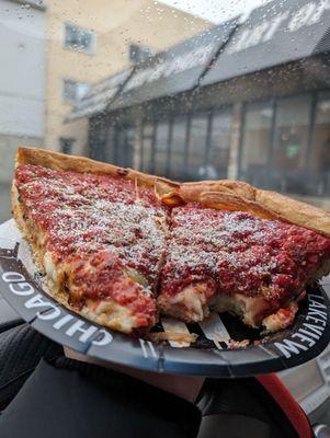 When the pizza smells so good, you rethink your decision to not eat in. I couldn't resist a car bite!