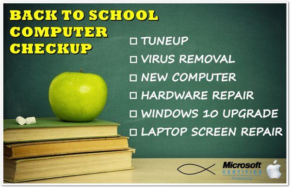 If your laptop or desktop needs a back to school tuneup, virus removal, hardware repair or upgraded we can help !! All brands serviced.