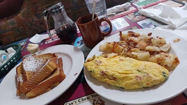 Popeyes omelet with side of French toast